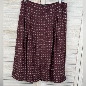 TALBOTS Women's Dotty Bows Print Pleated A Line Skirt Burgundy/White-12P